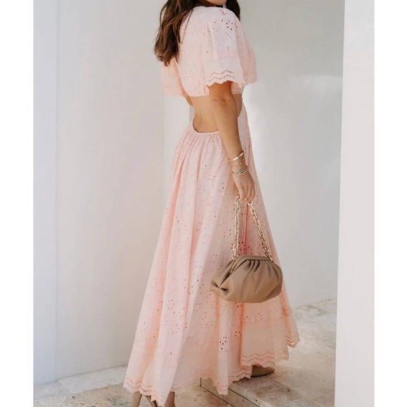 VICI Delilah Eyelet Cutout Maxi Dress Peach Pink Small S NWT boho romantic - Picture 8 of 16